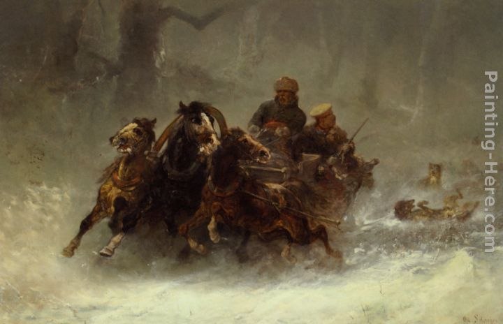 Adolf Schreyer Persued by Wolves
